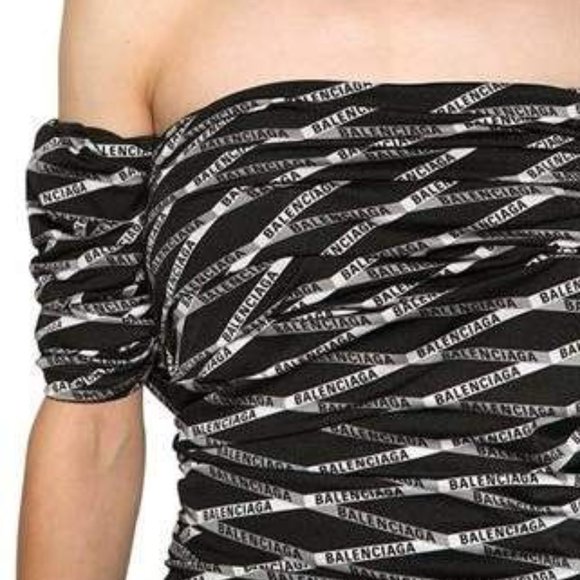 Balenciaga Logo Printed Stretch Wrap Mini Dress Sz 8 - Picture 6 of 16